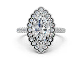 White gold Marquise Cut Diamond Milgrain Floral Halo Engagement Ring with Pavé Band_21