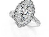 White gold Marquise Cut Diamond Milgrain Floral Halo Engagement Ring with Pavé Band_22
