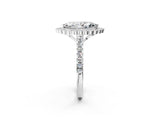 White gold Marquise Cut Diamond Milgrain Floral Halo Engagement Ring with Pavé Band_23