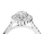 White gold Marquise Cut Diamond Milgrain Floral Halo Engagement Ring with Pavé Band_25