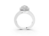 White gold Marquise Cut Diamond Milgrain Halo Engagement Ring with Round Pavé Band and Prong Setting_15