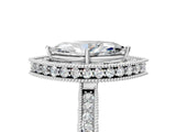 White gold Marquise Cut Diamond Milgrain Halo Engagement Ring with Round Pavé Band and Prong Setting_17