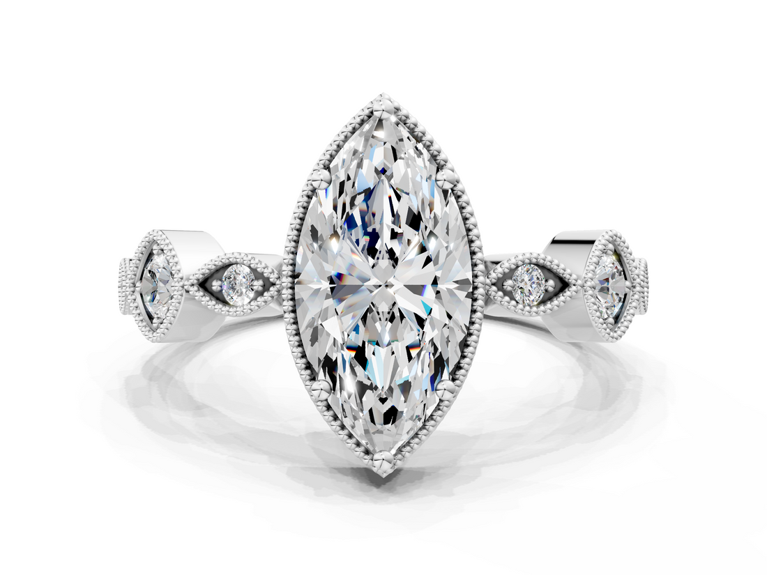White gold Marquise Cut Diamond Milgrain Marquise Band with Prong Setting_5