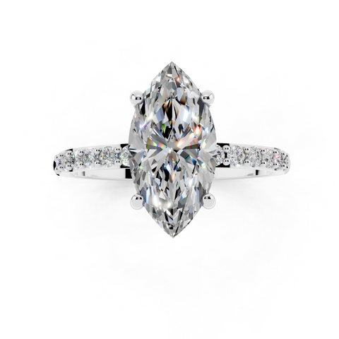 White gold Marquise Cut Diamond Pavé Band Solitaire Ring with Four-Prong Setting_10