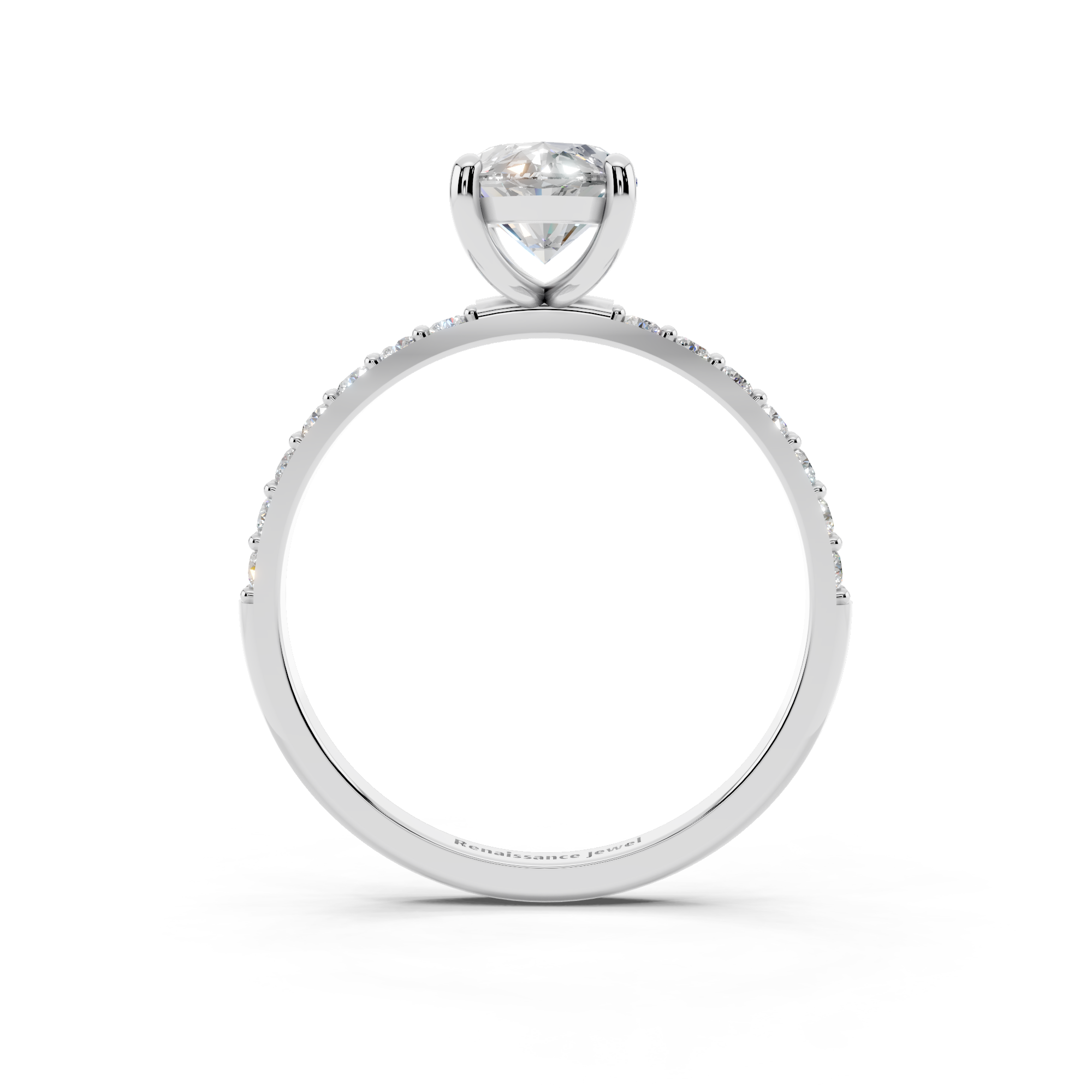 White gold Marquise Cut Diamond Pavé Band Solitaire Ring with Four-Prong Setting_11
