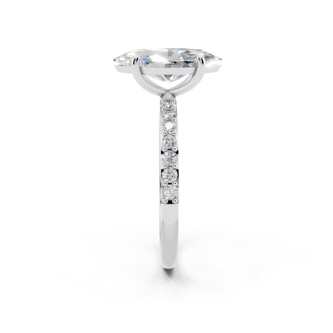 White gold Marquise Cut Diamond Pavé Band Solitaire Ring with Four-Prong Setting_12
