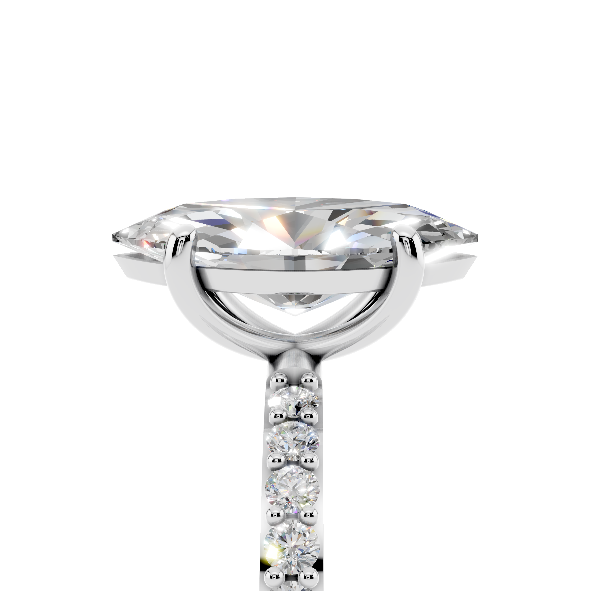 White gold Marquise Cut Diamond Pavé Band Solitaire Ring with Four-Prong Setting_13