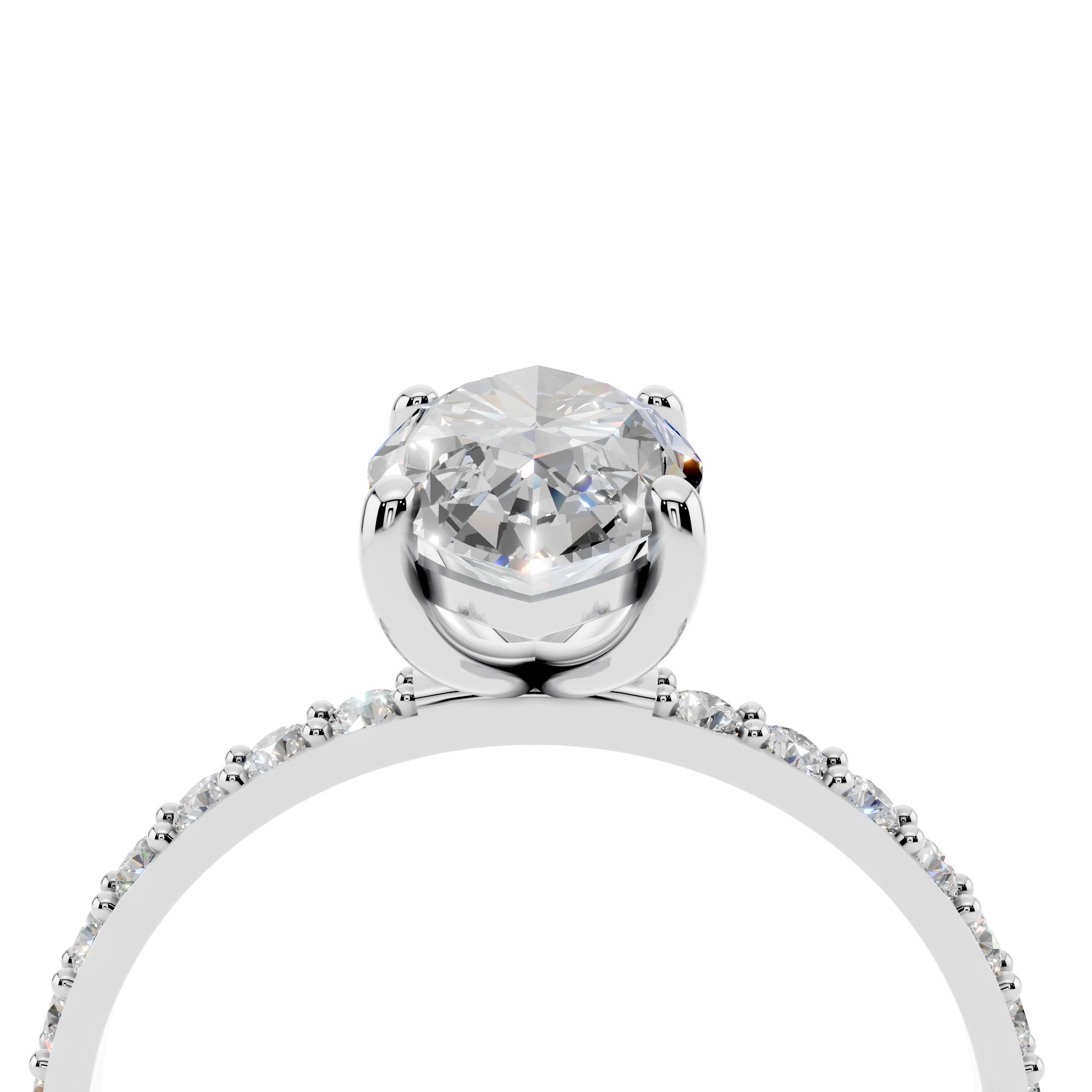 White gold Marquise Cut Diamond Pavé Band Solitaire Ring with Four-Prong Setting_14