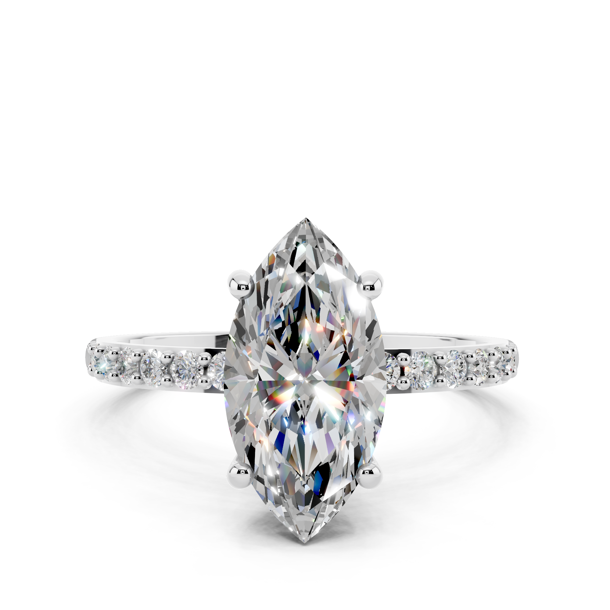 White gold Marquise Cut Diamond Pavé Band Solitaire Ring with Four-Prong Setting_26