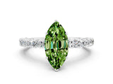 White gold Marquise Cut Diamond Pavé Band Solitaire Ring with Prong Setting