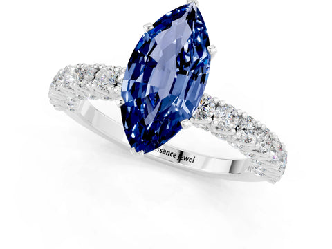 White gold Marquise Cut Diamond Pavé Band Solitaire Ring with Prong Setting_1