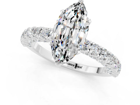 White gold Marquise Cut Diamond Pavé Band Solitaire Ring with Prong Setting_1