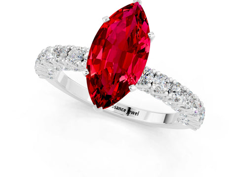 White gold Marquise Cut Diamond Pavé Band Solitaire Ring with Prong Setting_1