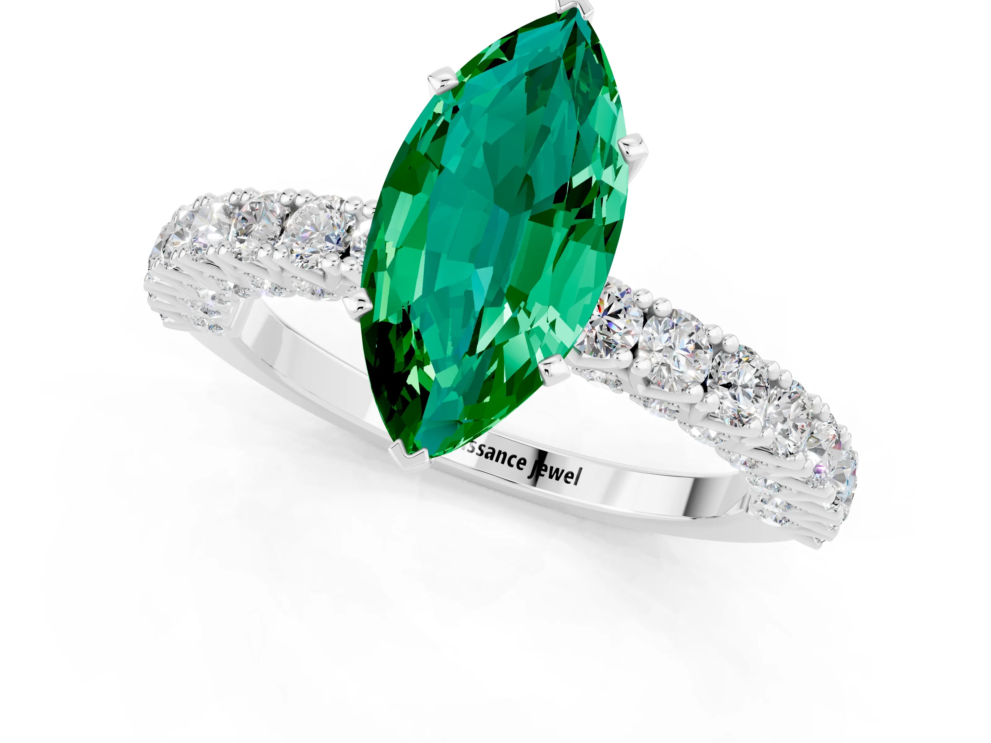 White gold Marquise Cut Diamond Pavé Band Solitaire Ring with Prong Setting_1