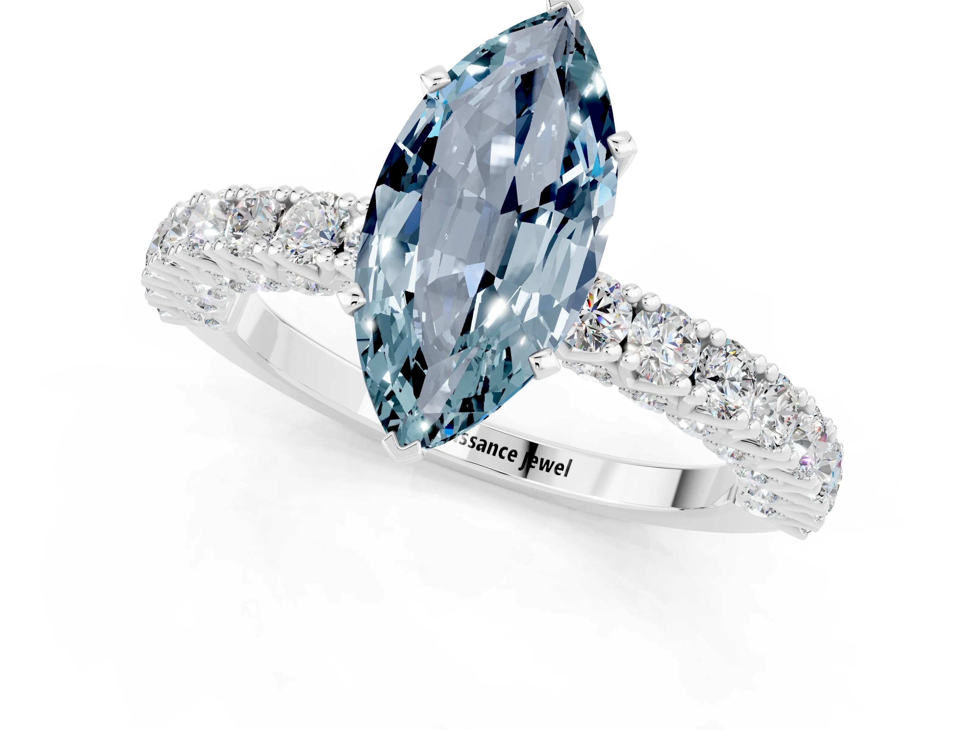 White gold Marquise Cut Diamond Pavé Band Solitaire Ring with Prong Setting_1