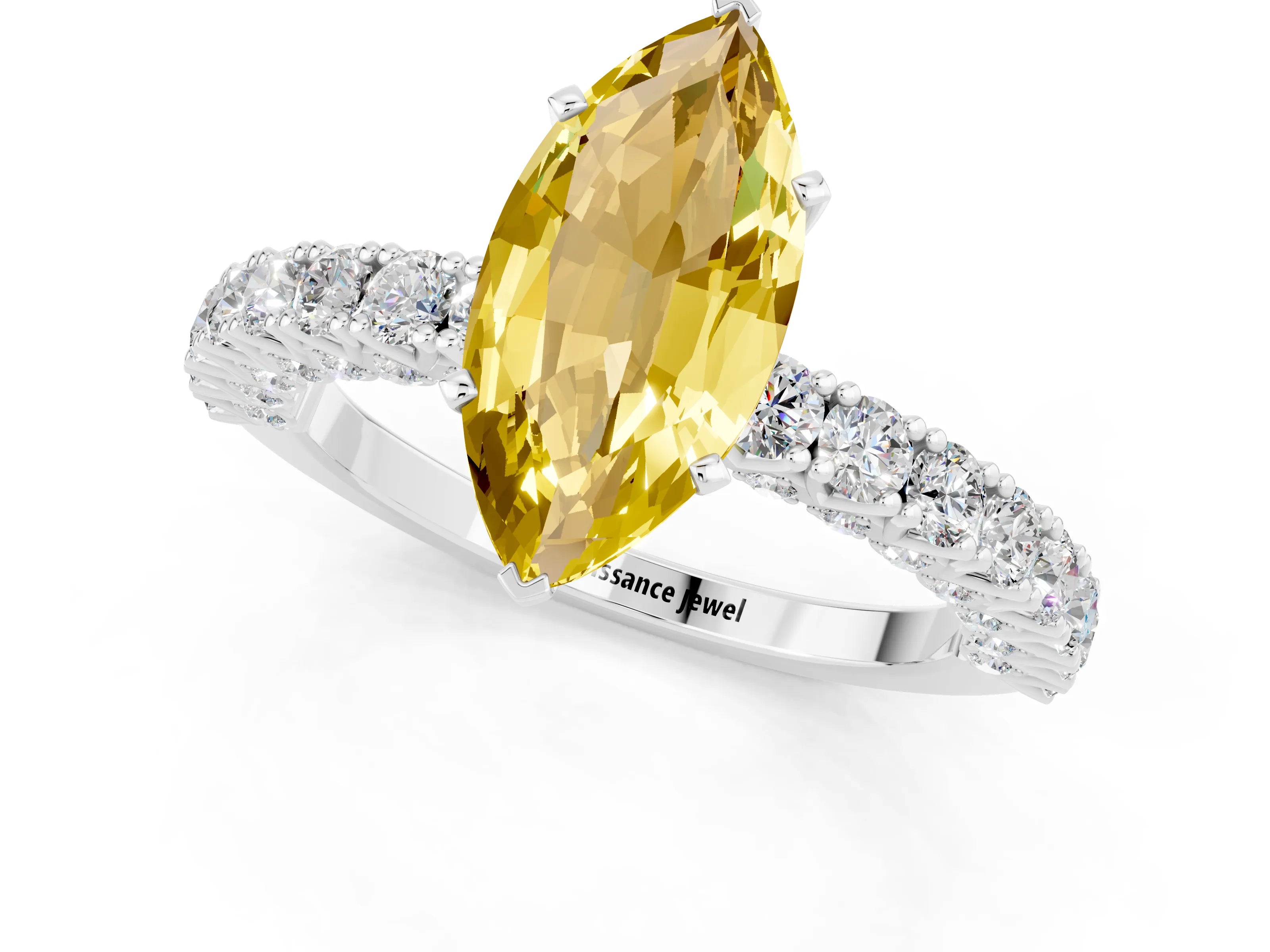 White gold Marquise Cut Diamond Pavé Band Solitaire Ring with Prong Setting_1