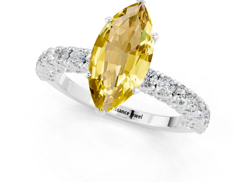 White gold Marquise Cut Diamond Pavé Band Solitaire Ring with Prong Setting_1