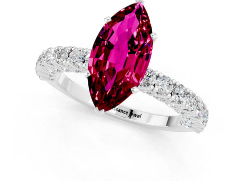 White gold Marquise Cut Diamond Pavé Band Solitaire Ring with Prong Setting_1