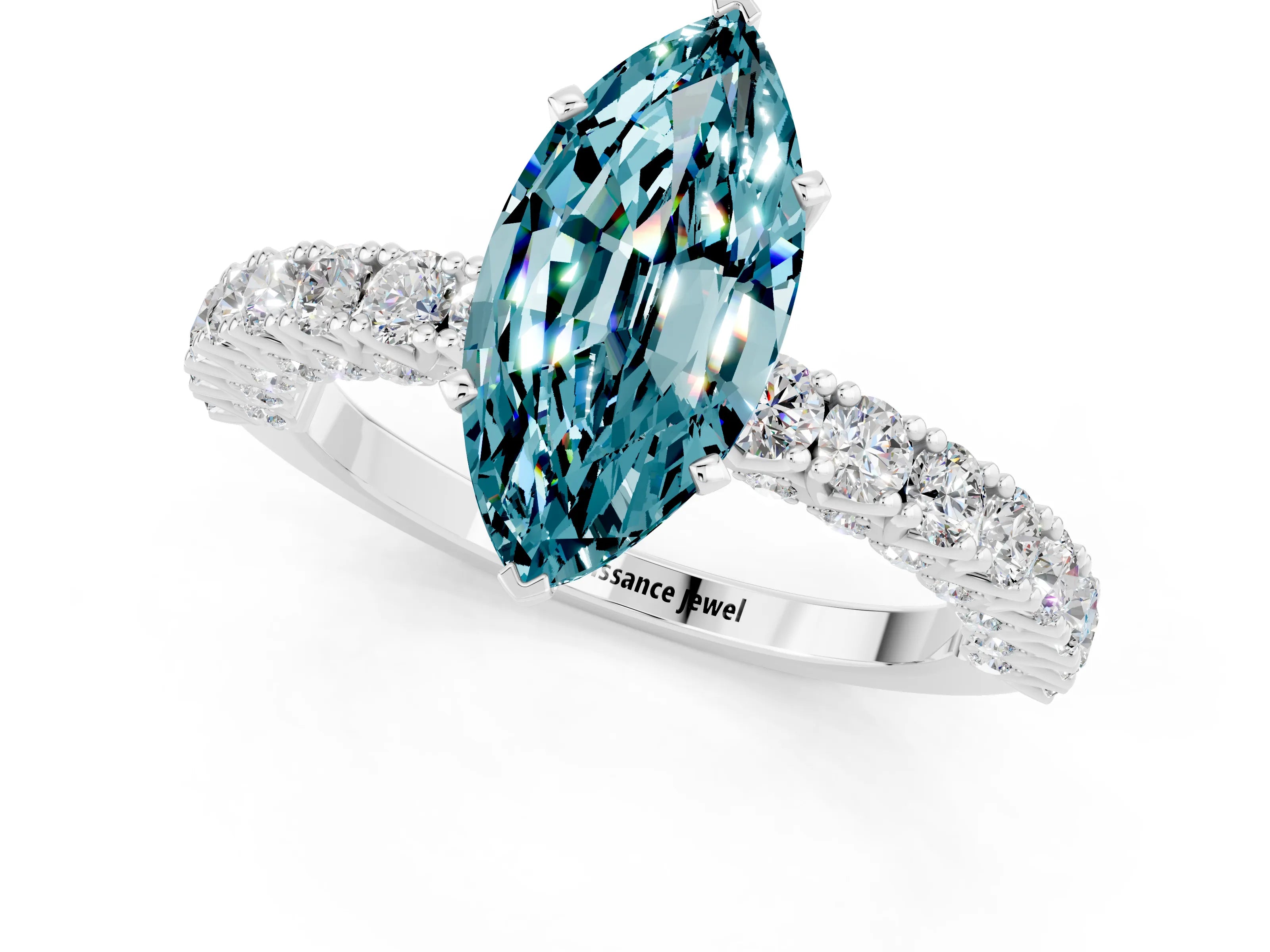 White gold Marquise Cut Diamond Pavé Band Solitaire Ring with Prong Setting_1