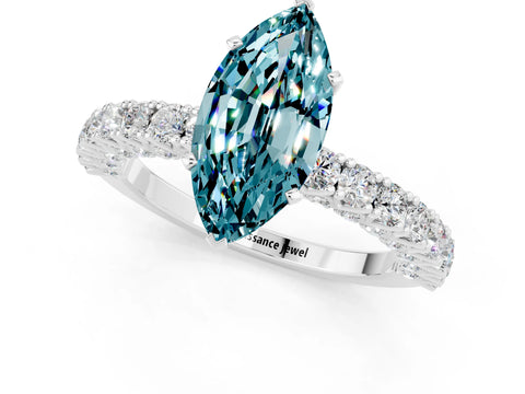 White gold Marquise Cut Diamond Pavé Band Solitaire Ring with Prong Setting_1