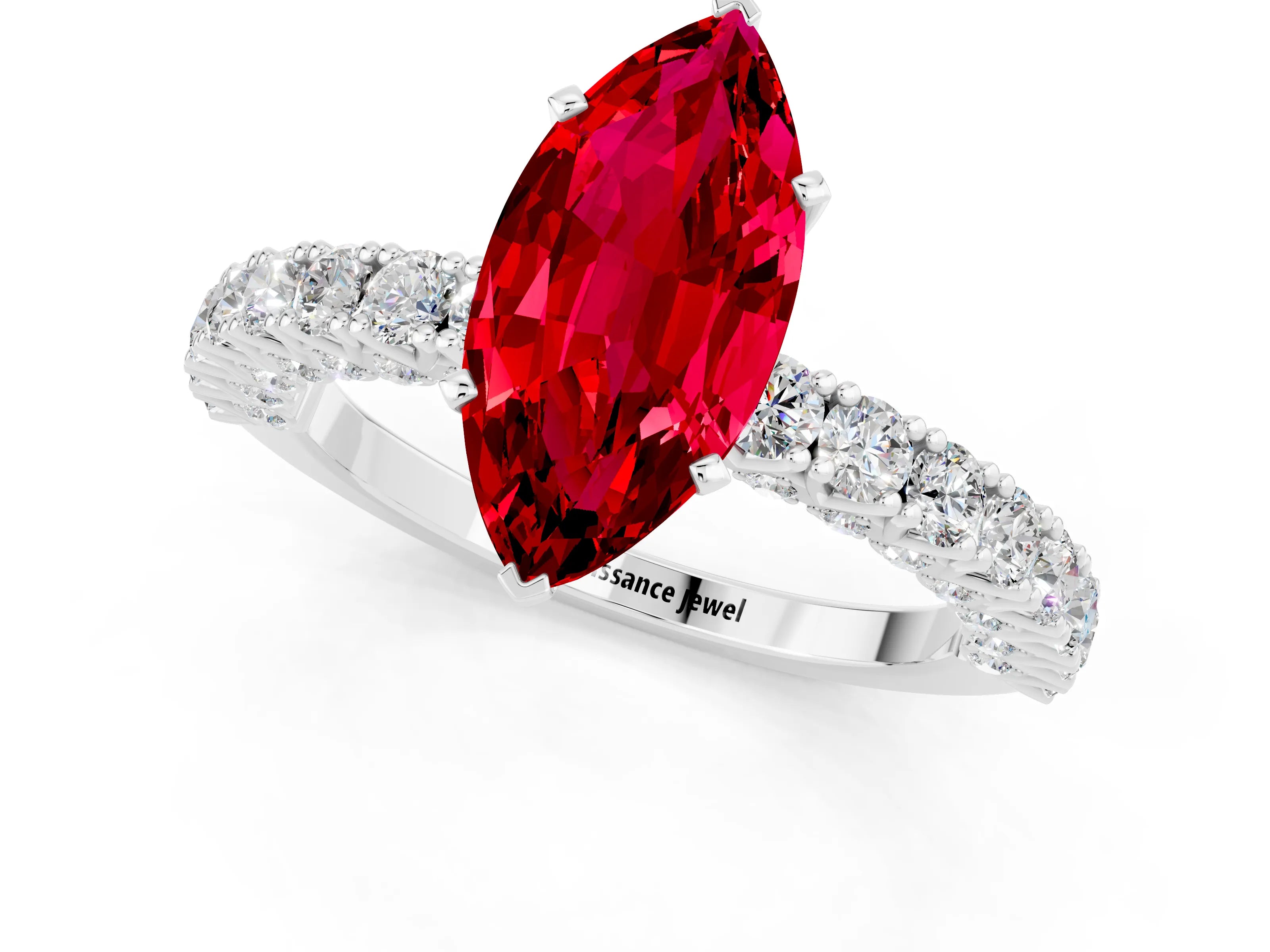 White gold Marquise Cut Diamond Pavé Band Solitaire Ring with Prong Setting_1