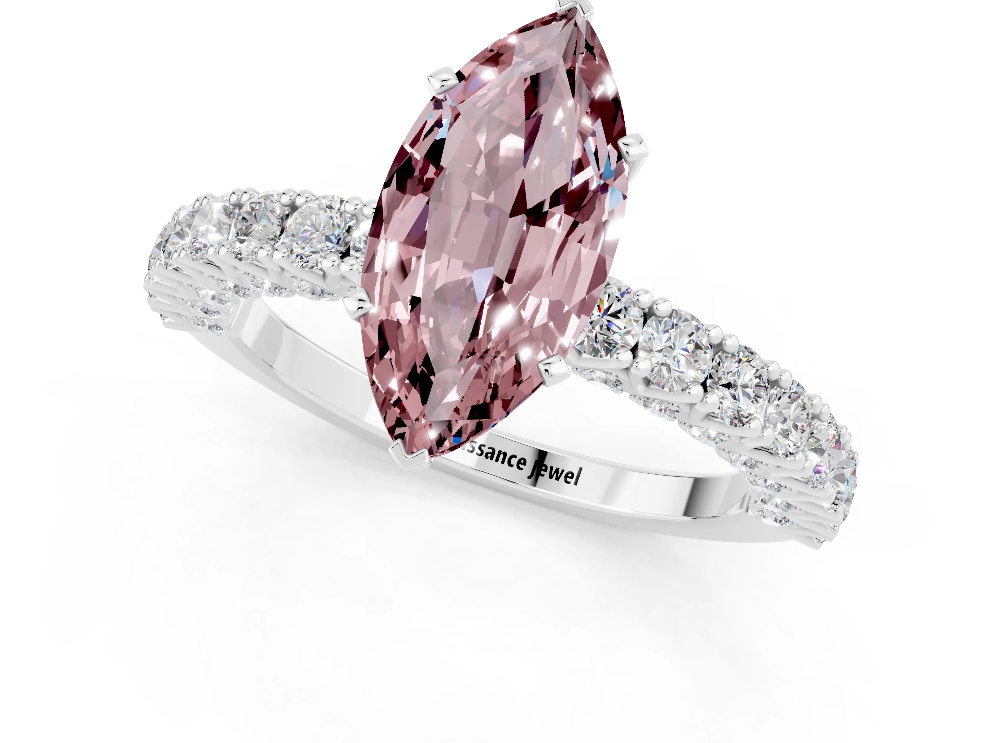 White gold Marquise Cut Diamond Pavé Band Solitaire Ring with Prong Setting_1