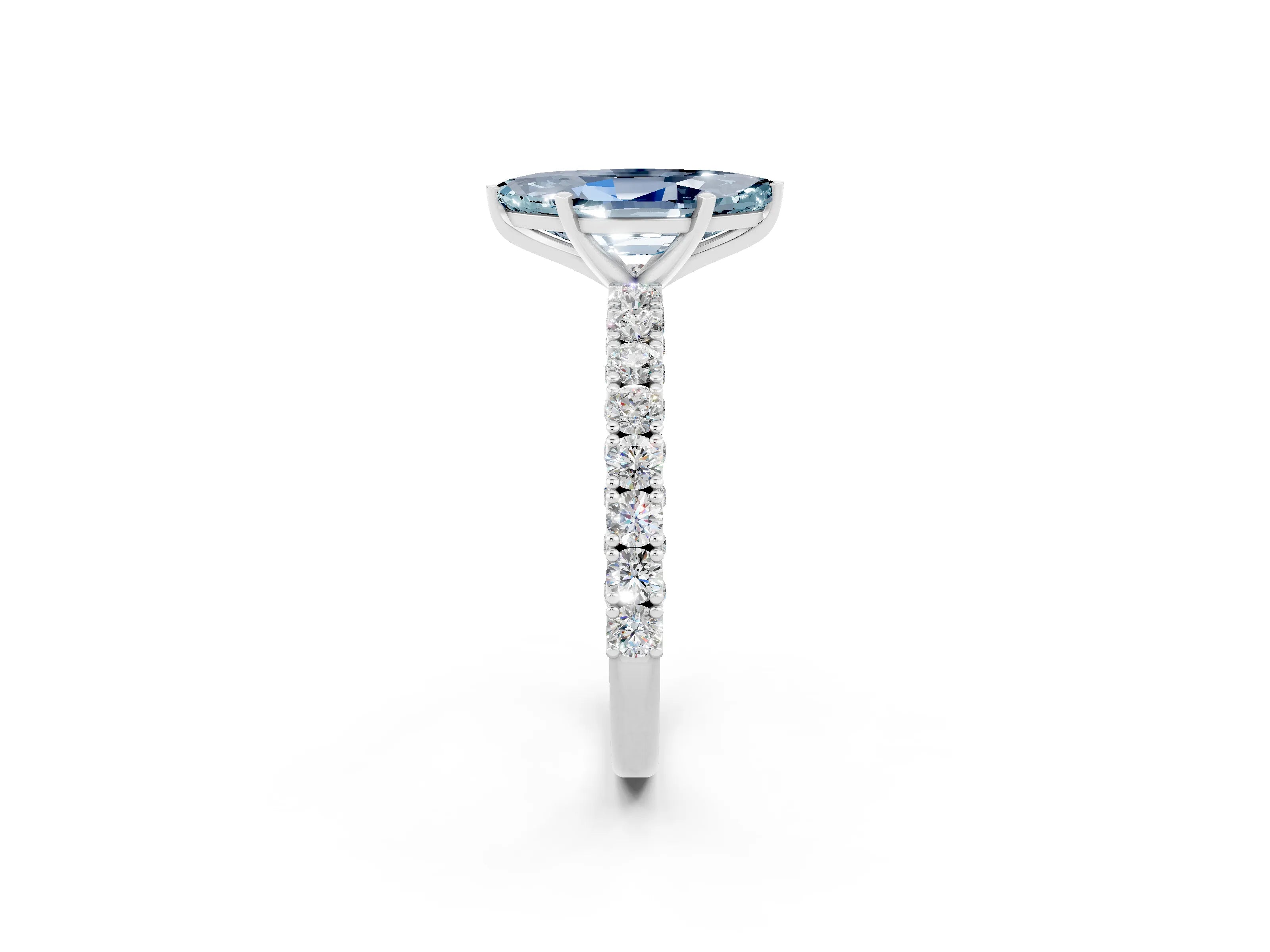 White gold Marquise Cut Diamond Pavé Band Solitaire Ring with Prong Setting_2