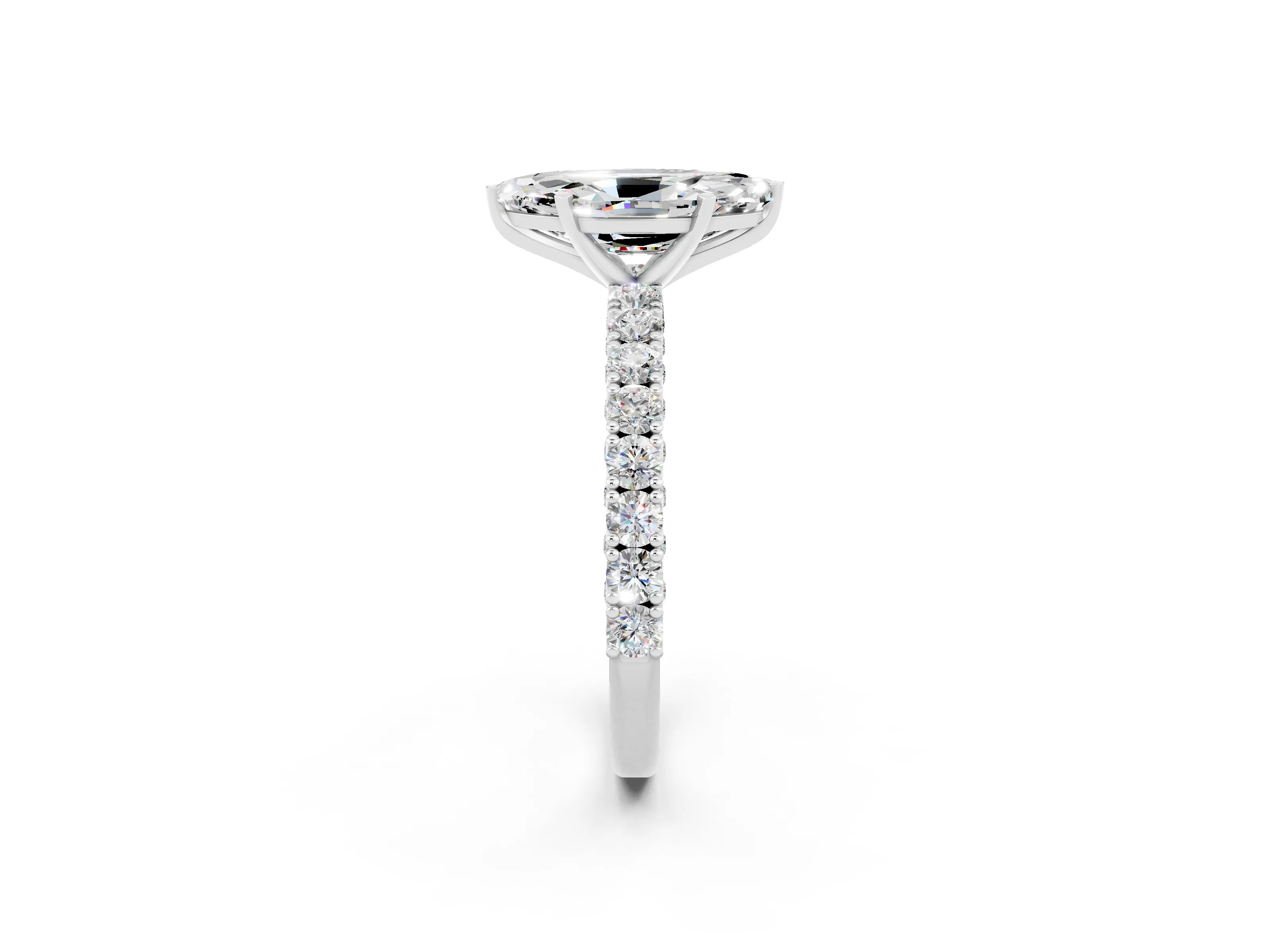 White gold Marquise Cut Diamond Pavé Band Solitaire Ring with Prong Setting_2
