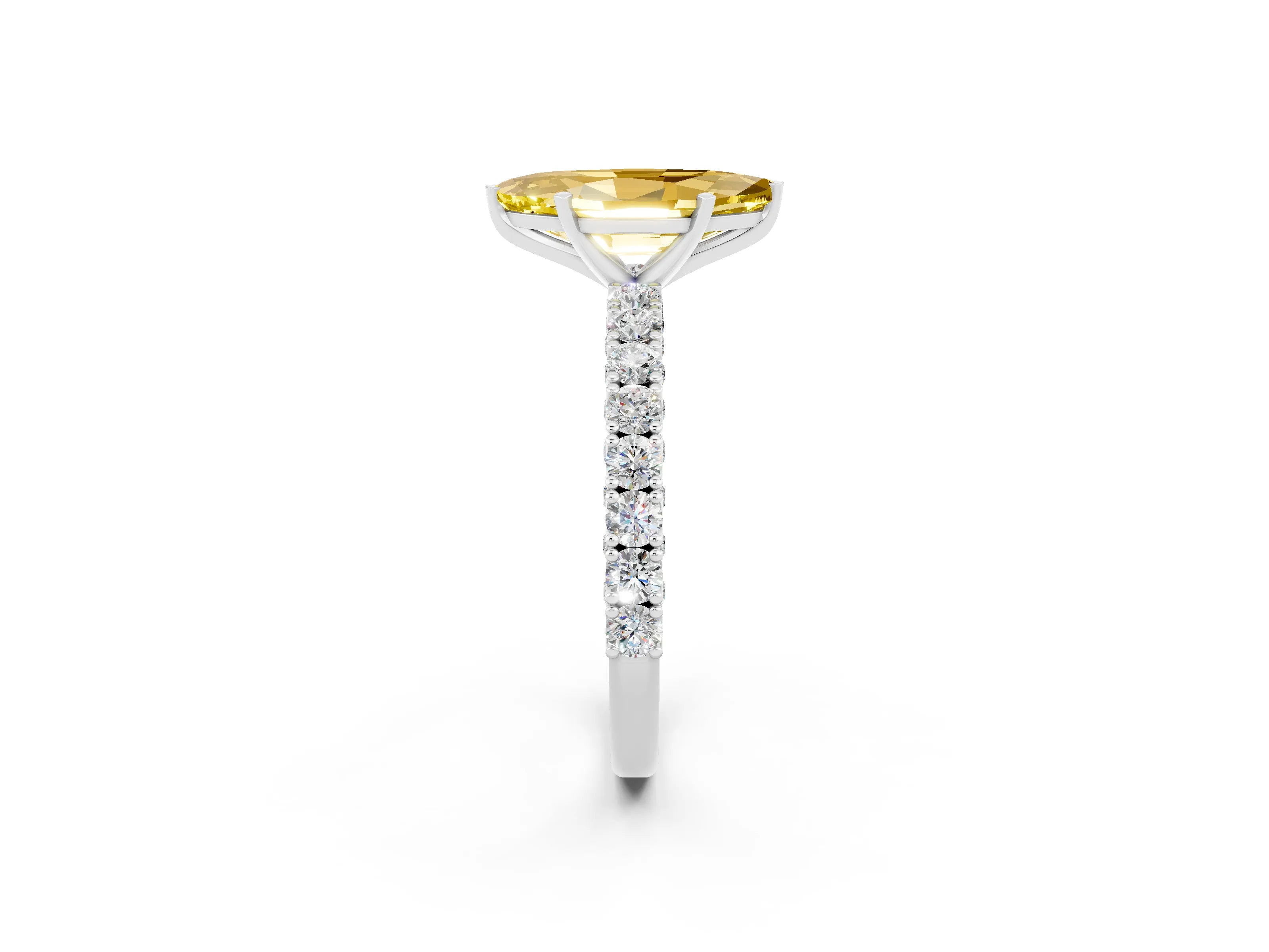 White gold Marquise Cut Diamond Pavé Band Solitaire Ring with Prong Setting_2