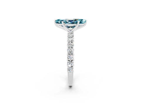 White gold Marquise Cut Diamond Pavé Band Solitaire Ring with Prong Setting_2