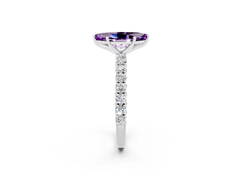 White gold Marquise Cut Diamond Pavé Band Solitaire Ring with Prong Setting_2