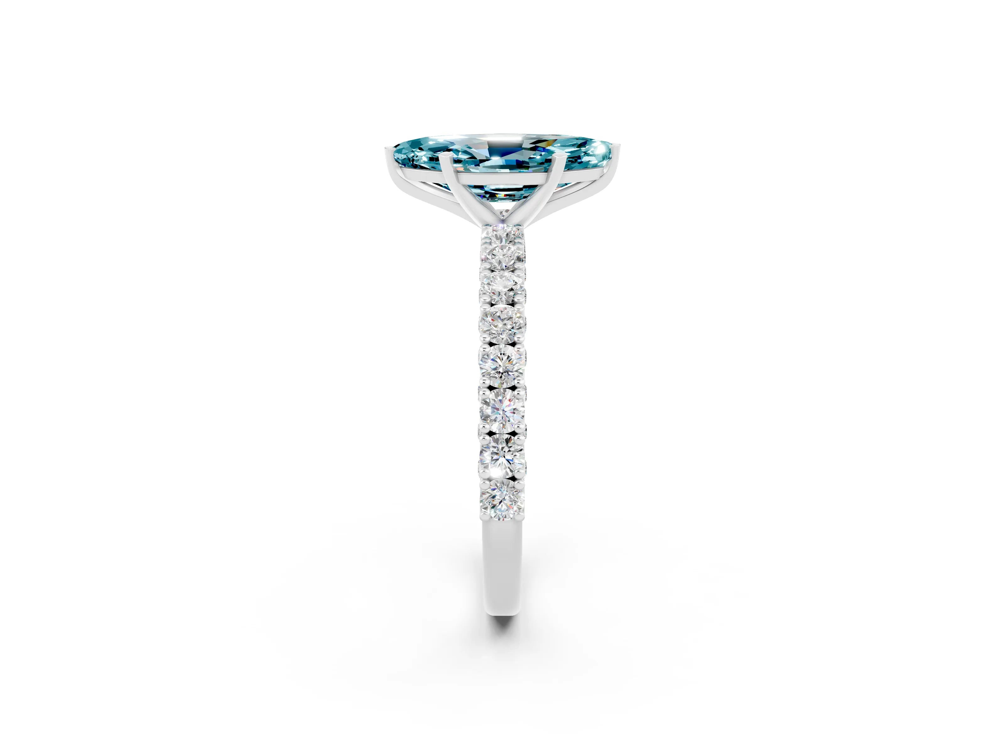 White gold Marquise Cut Diamond Pavé Band Solitaire Ring with Prong Setting_2