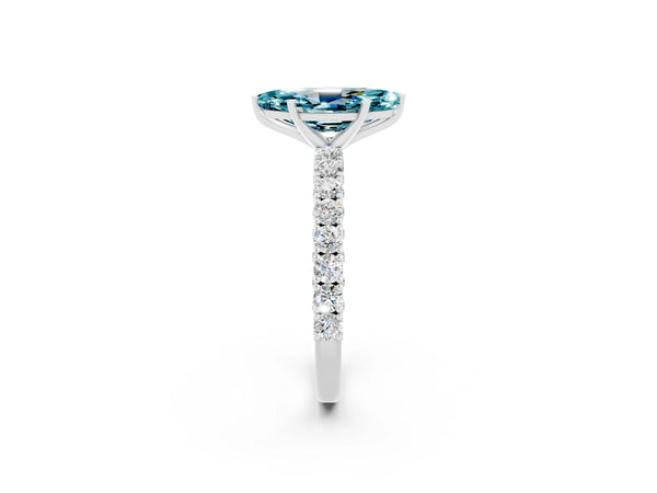White gold Marquise Cut Diamond Pavé Band Solitaire Ring with Prong Setting