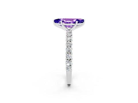 White gold Marquise Cut Diamond Pavé Band Solitaire Ring with Prong Setting_2