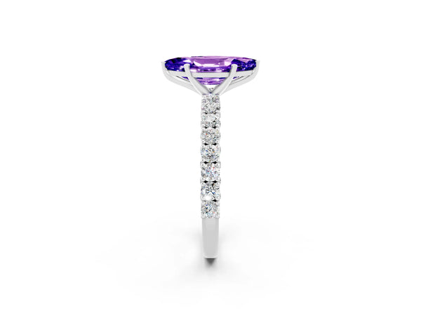 White gold Marquise Cut Diamond Pavé Band Solitaire Ring with Prong Setting