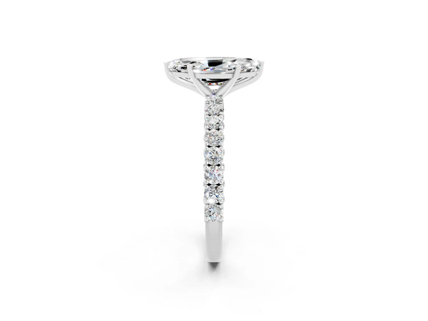 White gold Marquise Cut Diamond Pavé Band Solitaire Ring with Prong Setting