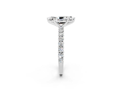 White gold Marquise Cut Diamond Pavé Band Solitaire Ring with Prong Setting_2