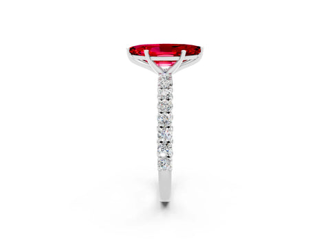 White gold Marquise Cut Diamond Pavé Band Solitaire Ring with Prong Setting_2