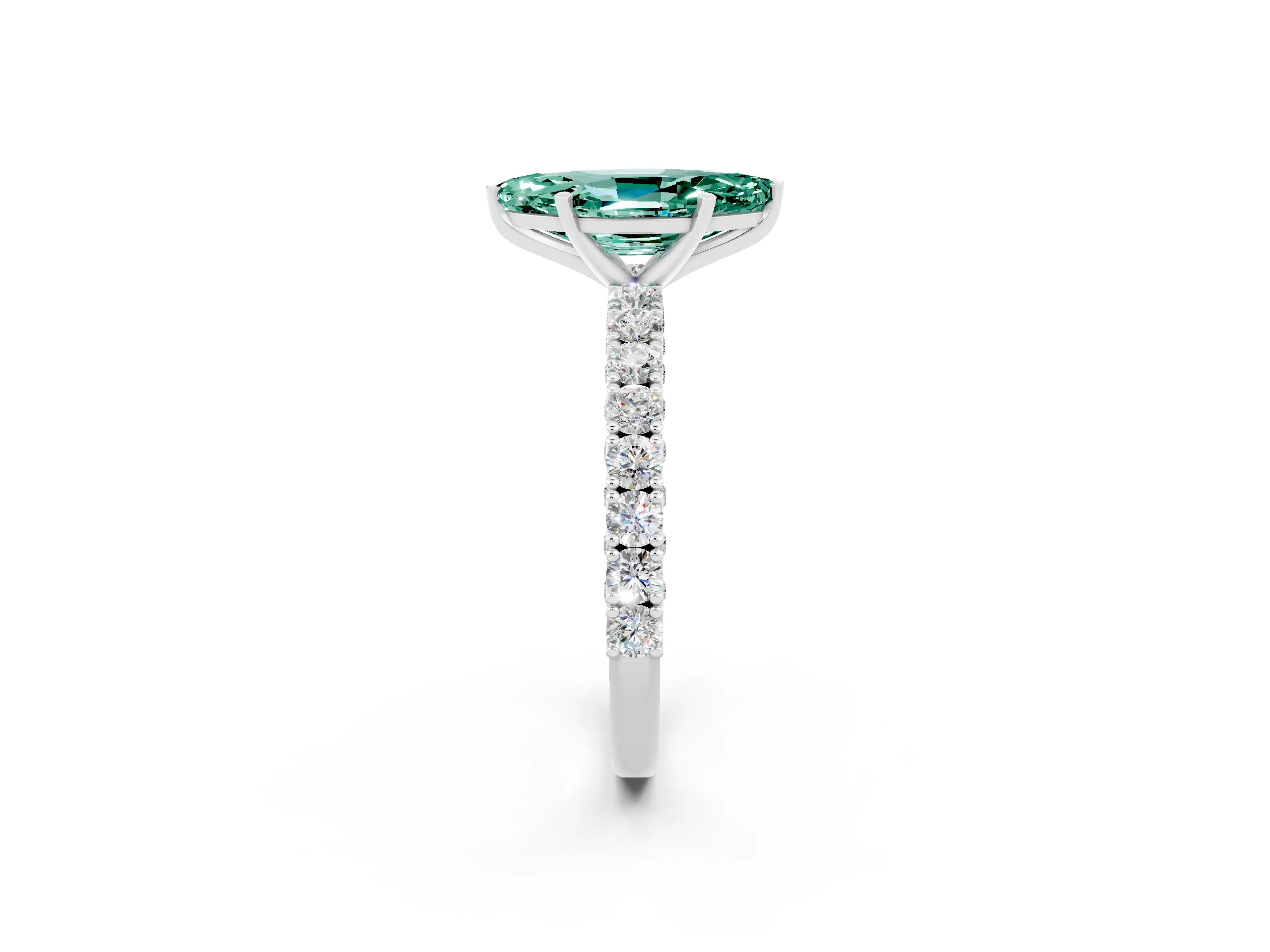 White gold Marquise Cut Diamond Pavé Band Solitaire Ring with Prong Setting_2