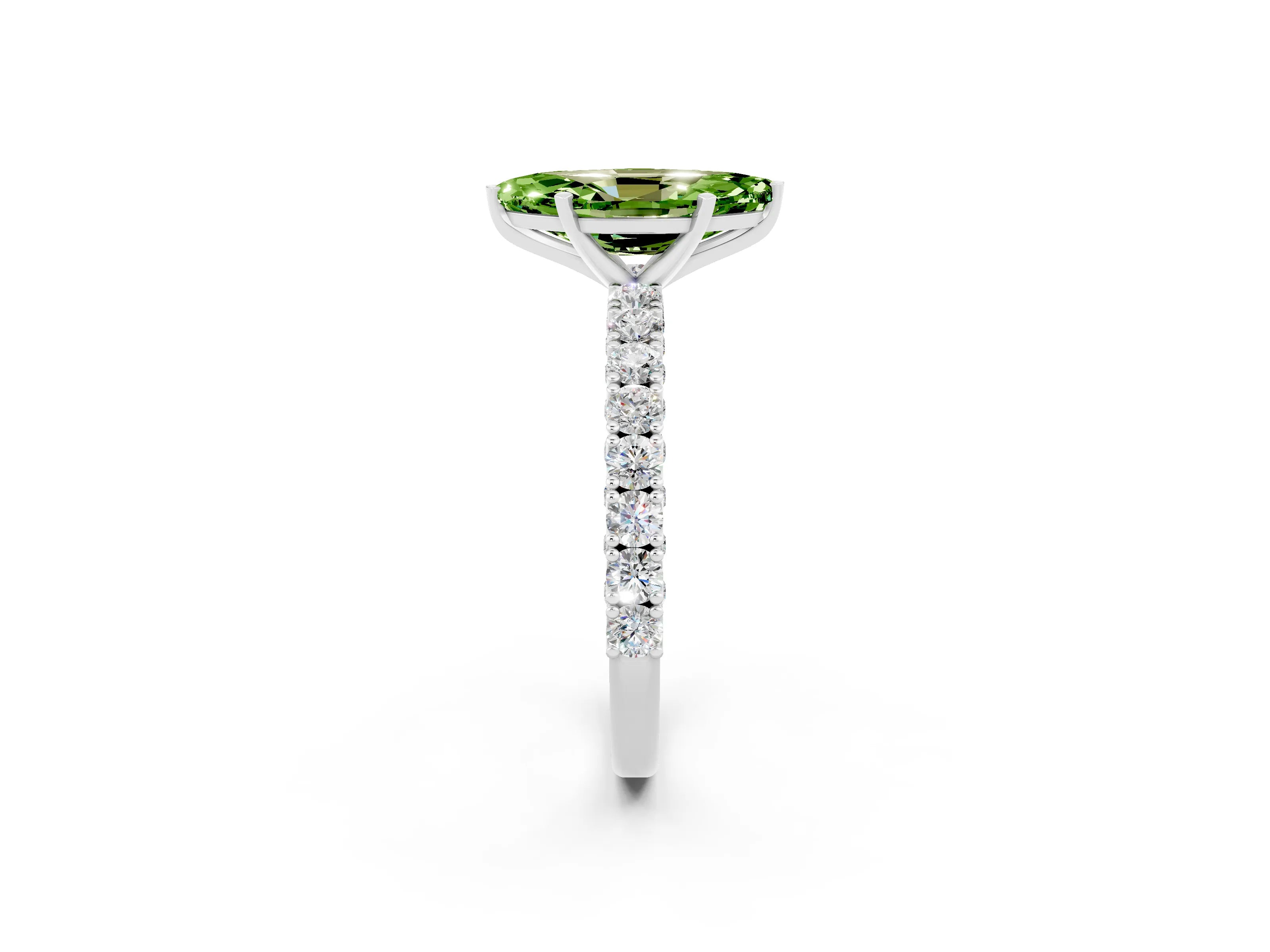 White gold Marquise Cut Diamond Pavé Band Solitaire Ring with Prong Setting_2