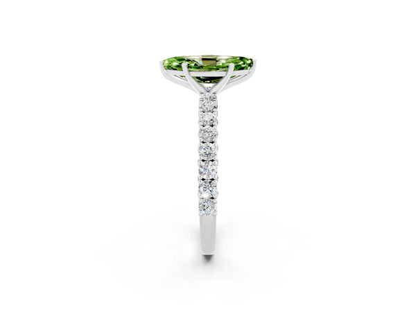 Silver Marquise Cut Diamond Pavé Band Solitaire Ring with Prong Setting