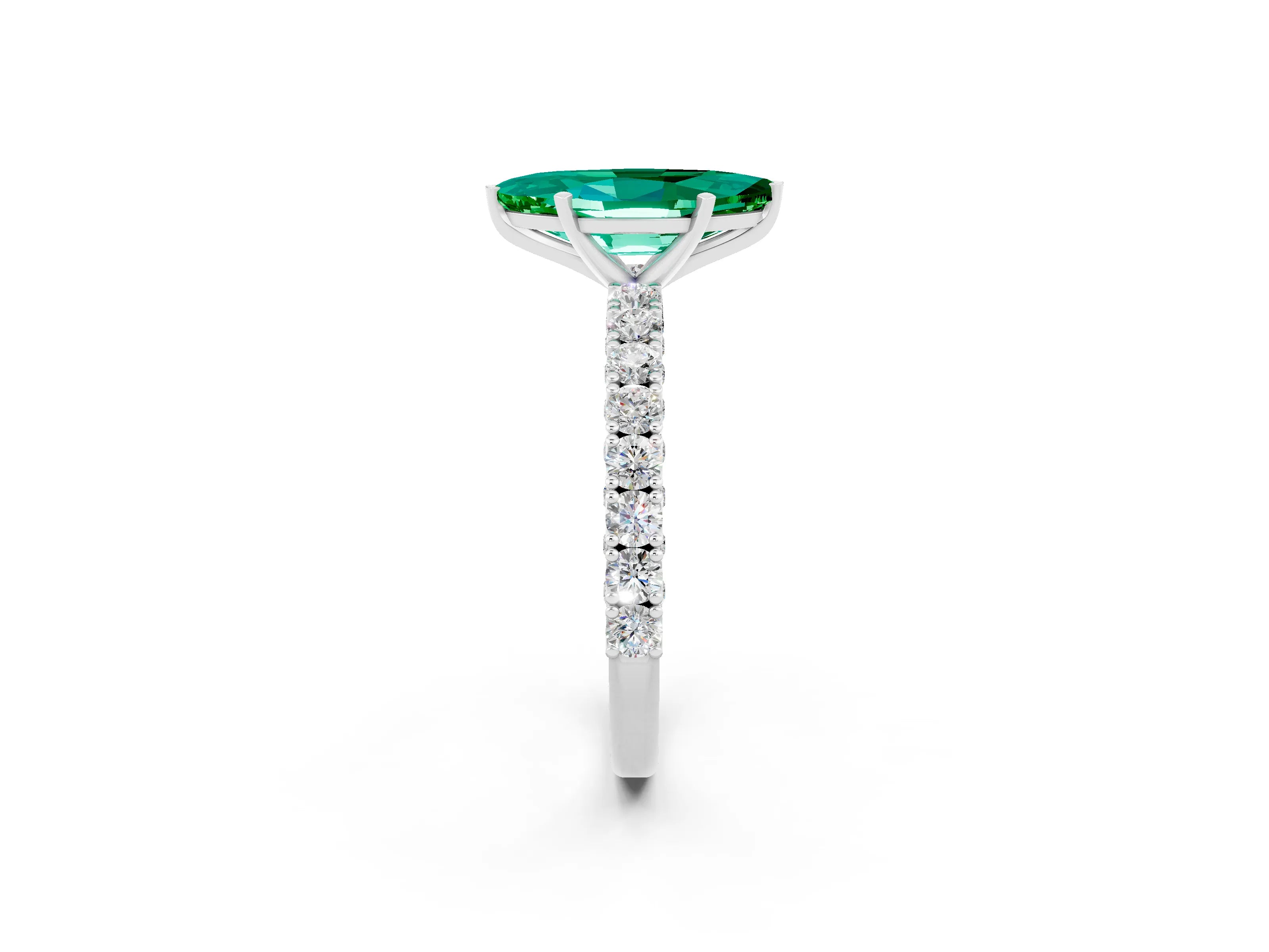 White gold Marquise Cut Diamond Pavé Band Solitaire Ring with Prong Setting_2