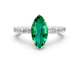 White gold Marquise Cut Diamond Pavé Band Solitaire Ring with Prong Setting