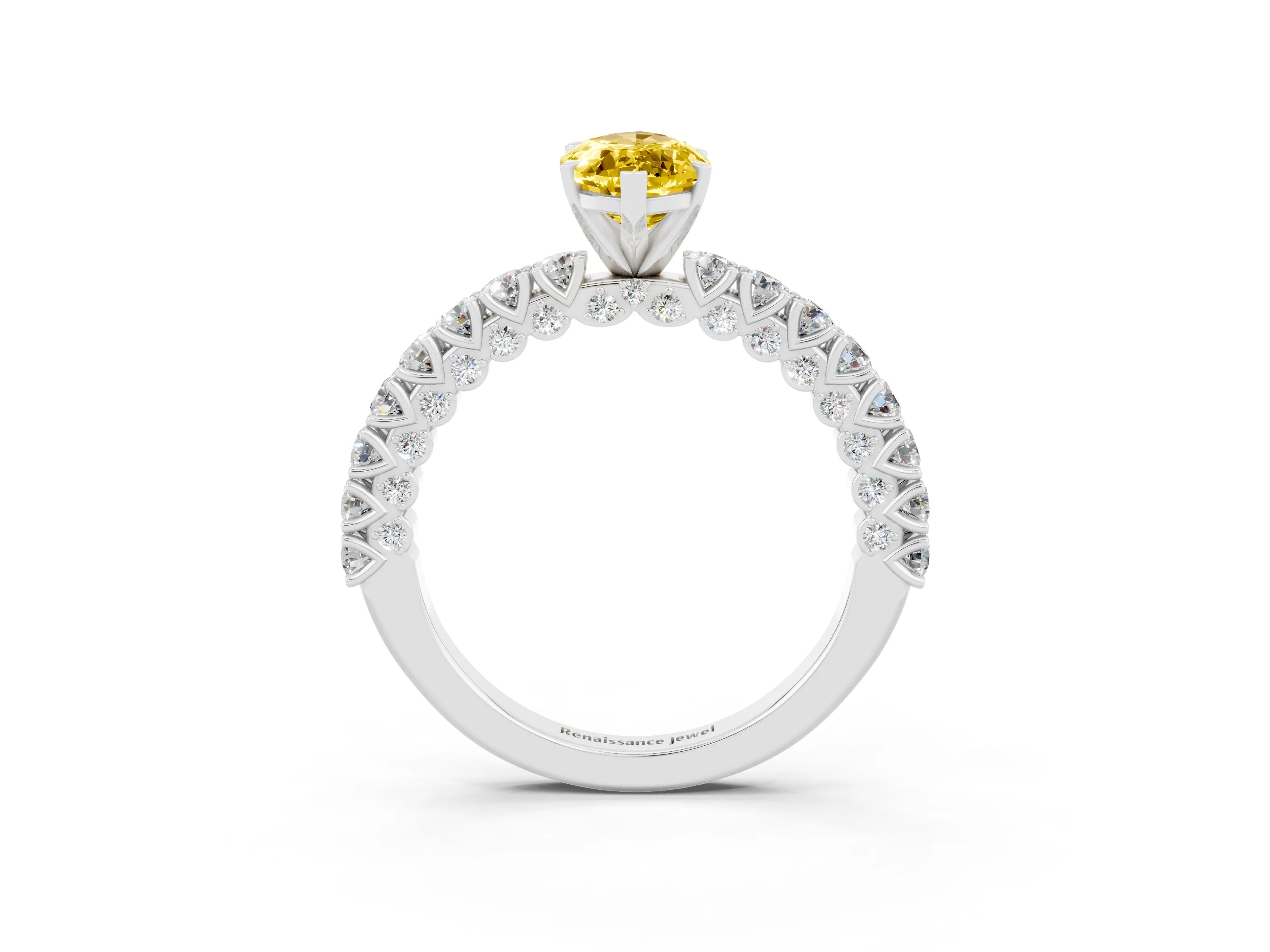 White gold Marquise Cut Diamond Pavé Band Solitaire Ring with Prong Setting_3