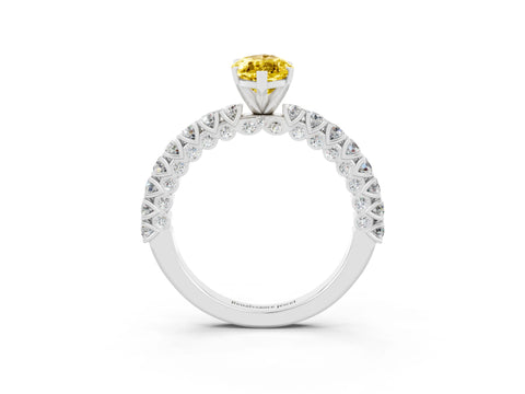 White gold Marquise Cut Diamond Pavé Band Solitaire Ring with Prong Setting_3