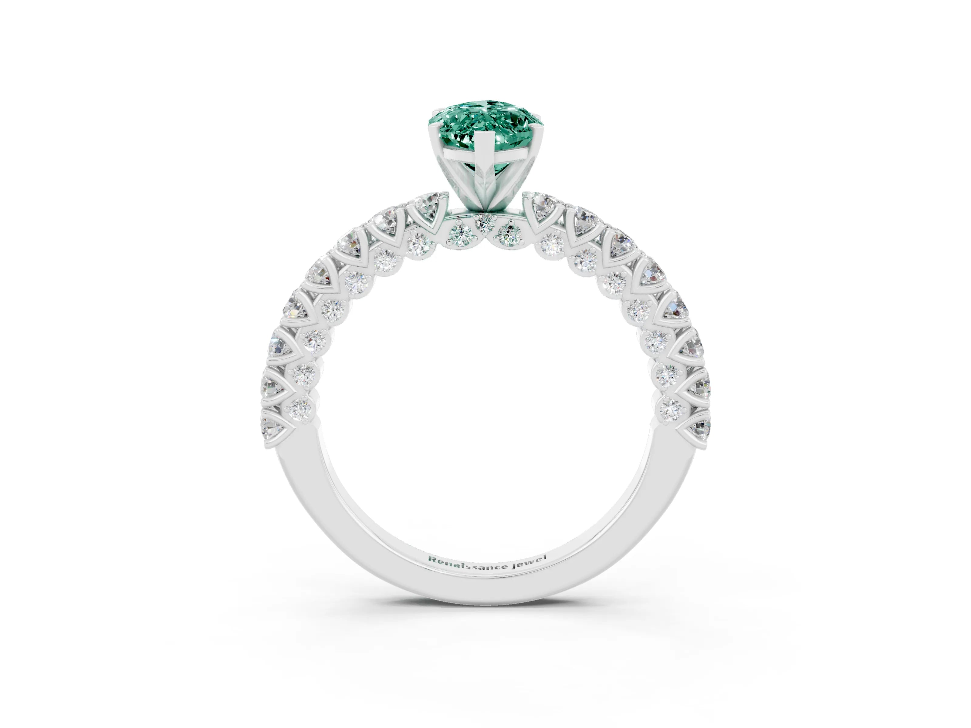 White gold Marquise Cut Diamond Pavé Band Solitaire Ring with Prong Setting_3