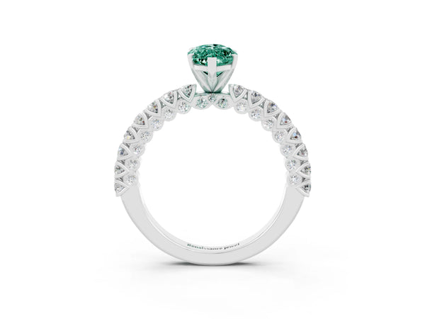 Silver Marquise Cut Diamond Pavé Band Solitaire Ring with Prong Setting