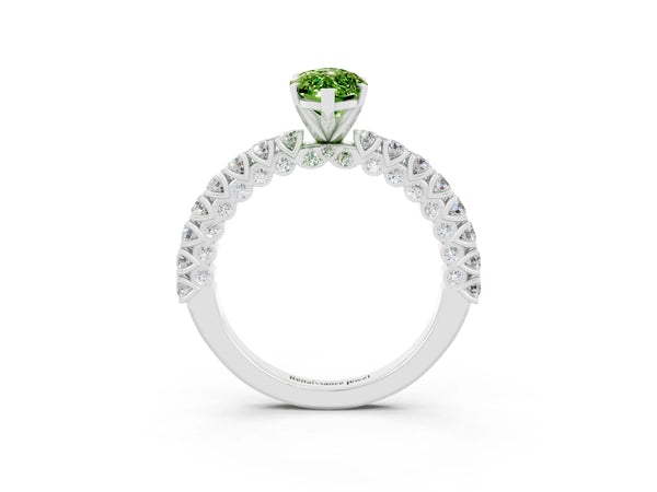 White gold Marquise Cut Diamond Pavé Band Solitaire Ring with Prong Setting