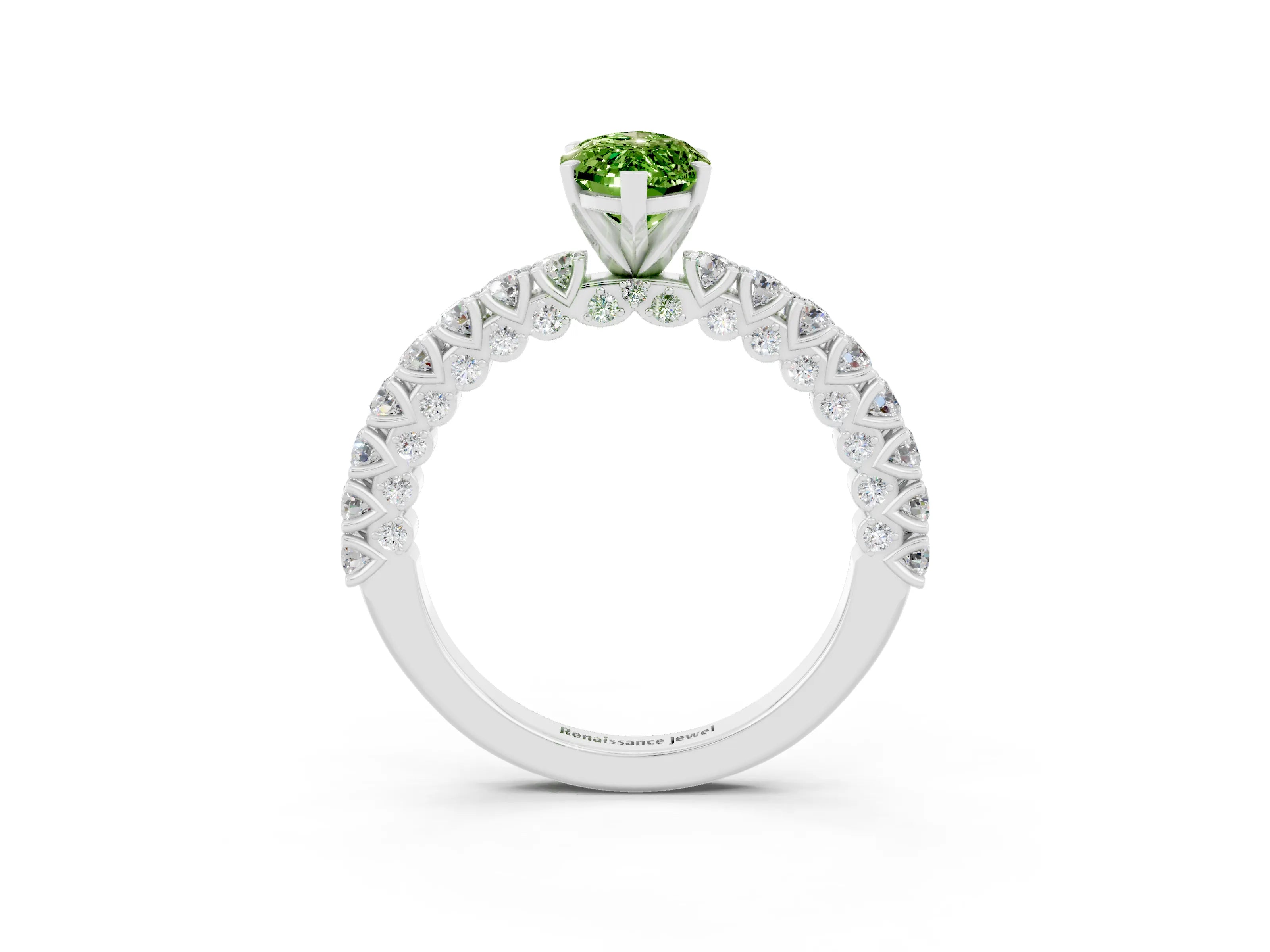 White gold Marquise Cut Diamond Pavé Band Solitaire Ring with Prong Setting_3