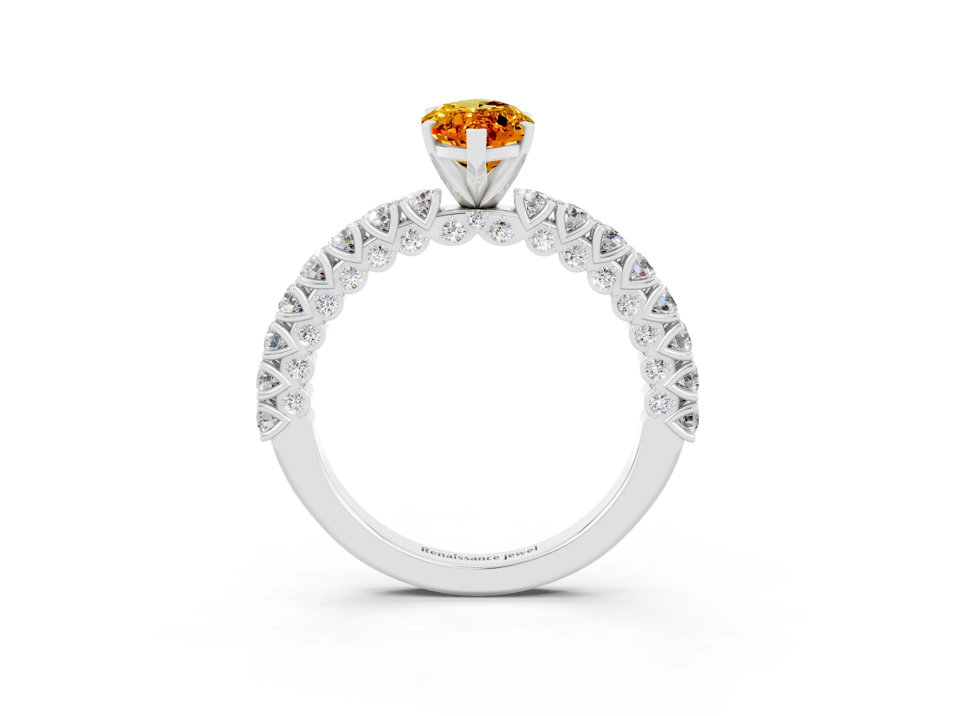 White gold Marquise Cut Diamond Pavé Band Solitaire Ring with Prong Setting_3